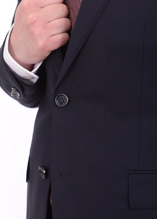 Napoli TWO PIECE SUITS Mens Napoli Slim Fit Solid Navy Blue Half Canvassed Marzotto Wool Suit