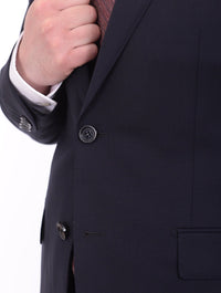 Thumbnail for Napoli TWO PIECE SUITS Mens Napoli Slim Fit Solid Navy Blue Half Canvassed Marzotto Wool Suit