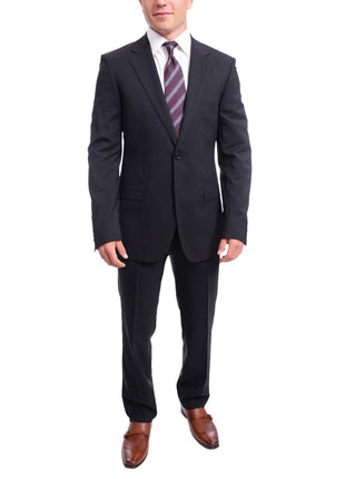 Napoli TWO PIECE SUITS Mens Napoli Slim Fit Solid Navy Blue Half Canvassed Marzotto Wool Suit
