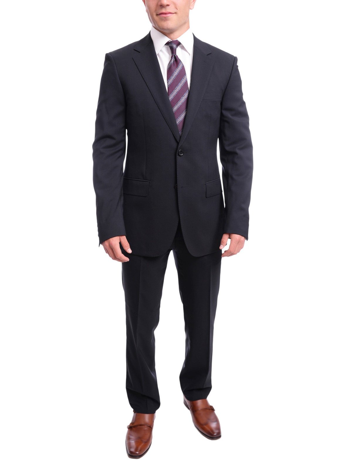 Napoli TWO PIECE SUITS Mens Napoli Slim Fit Solid Navy Blue Half Canvassed Marzotto Wool Suit