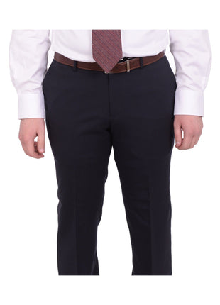 Napoli TWO PIECE SUITS Mens Napoli Slim Fit Solid Navy Blue Half Canvassed Marzotto Wool Suit