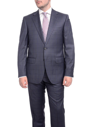 Napoli TWO PIECE SUITS Napoli Classic Fit Blue Plaid Half Canvassed Lanificio Tg Di Fabio Wool Suit