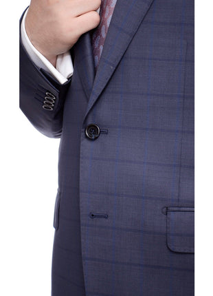 Napoli TWO PIECE SUITS Napoli Classic Fit Blue Plaid Half Canvassed Lanificio Tg Di Fabio Wool Suit