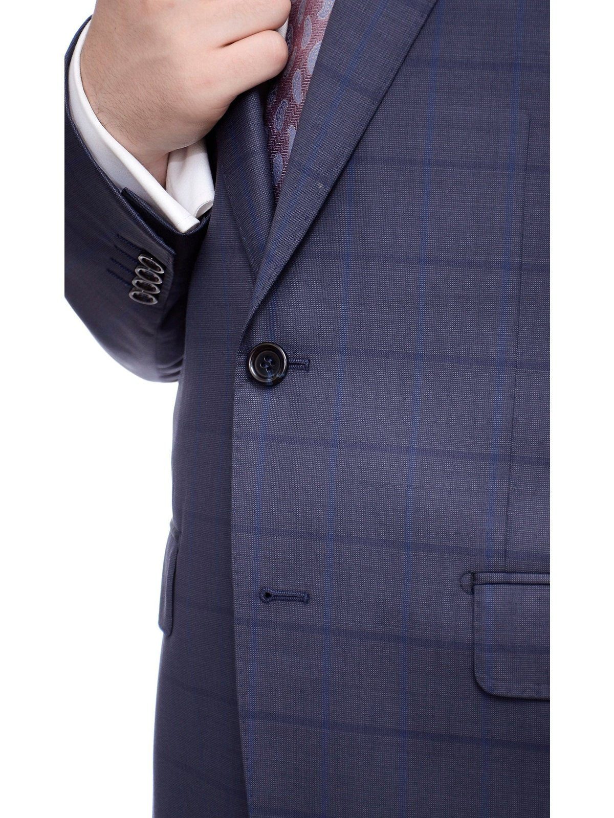 Napoli TWO PIECE SUITS Napoli Classic Fit Blue Plaid Half Canvassed Lanificio Tg Di Fabio Wool Suit