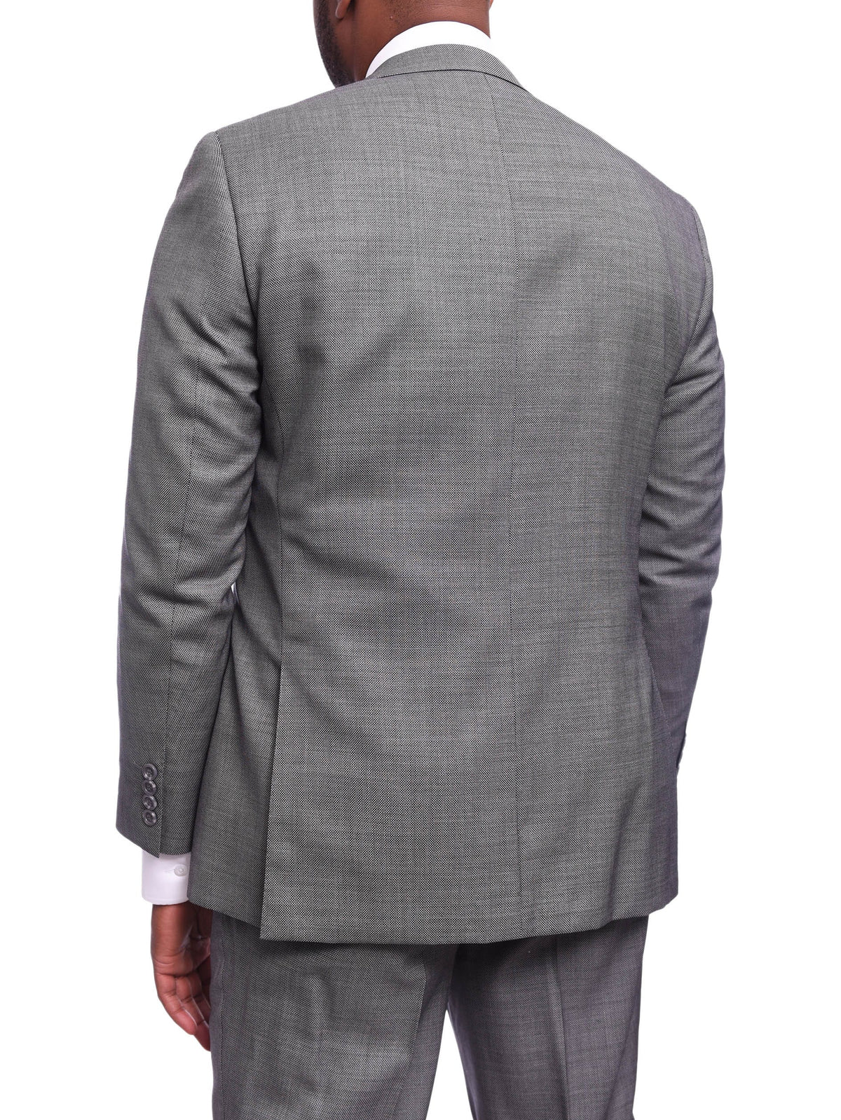Napoli TWO PIECE SUITS Napoli Classic Fit Gray Birdseye Two Button Half Canvassed Wool Silk Blend Suit