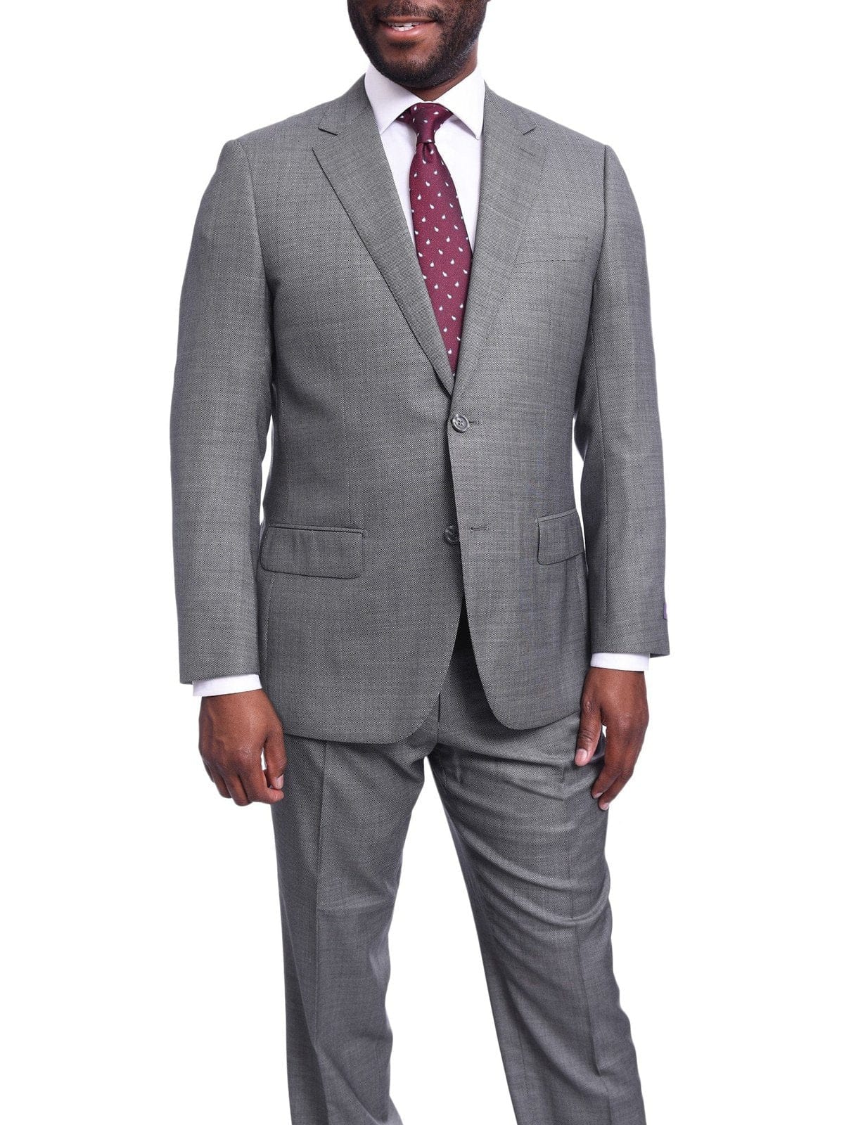 Napoli TWO PIECE SUITS Napoli Classic Fit Gray Birdseye Two Button Half Canvassed Wool Silk Blend Suit