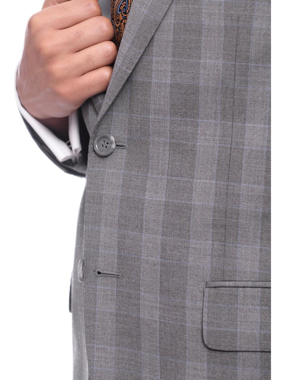 Napoli TWO PIECE SUITS Napoli Classic Fit Gray Glen Plaid Half Canvassed Super 150s Wool Suit
