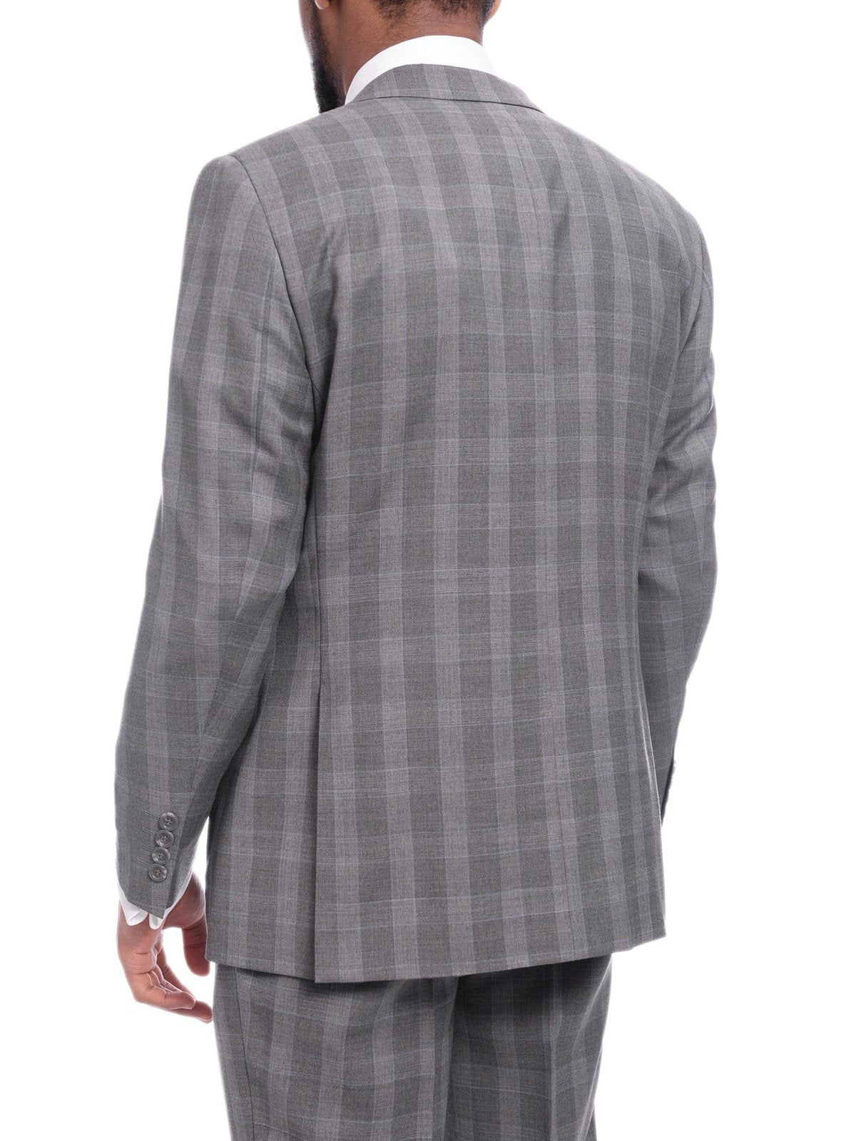 Napoli TWO PIECE SUITS Napoli Classic Fit Gray Glen Plaid Half Canvassed Super 150s Wool Suit