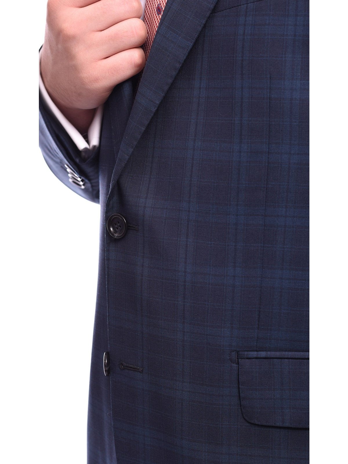 Napoli TWO PIECE SUITS Napoli Classic Fit Navy Blue Plaid Half Canvassed Super 120s Guabello Wool Suit