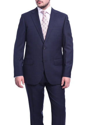 Napoli TWO PIECE SUITS Napoli Classic Fit Navy Blue Textured Two Button Half Canvassed Reda Wool Suit