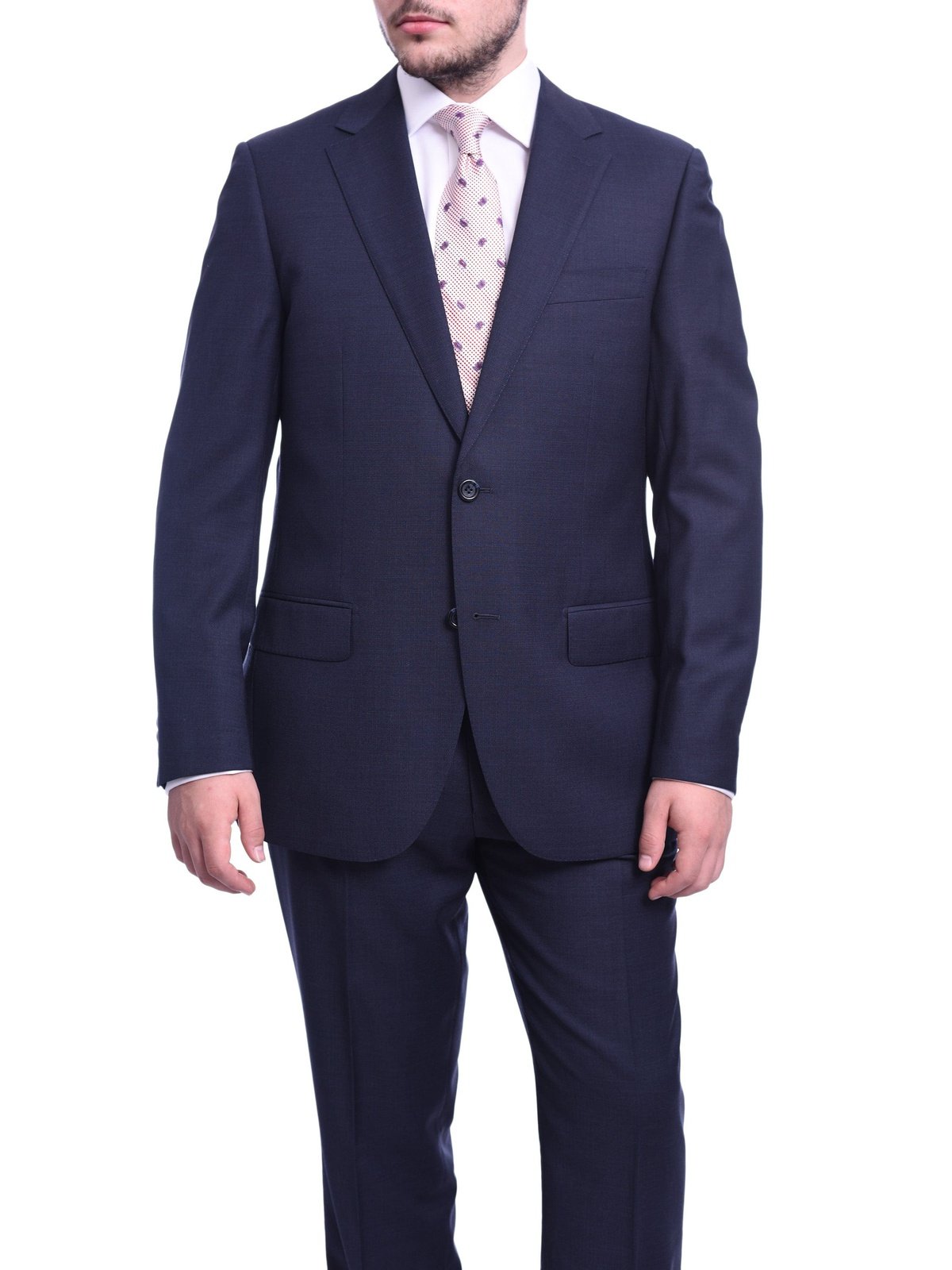 Napoli TWO PIECE SUITS Napoli Classic Fit Navy Blue Textured Two Button Half Canvassed Reda Wool Suit