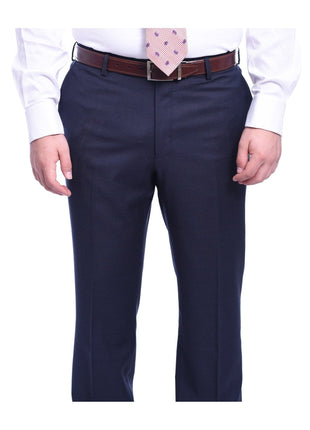 Napoli TWO PIECE SUITS Napoli Classic Fit Navy Blue Textured Two Button Half Canvassed Reda Wool Suit