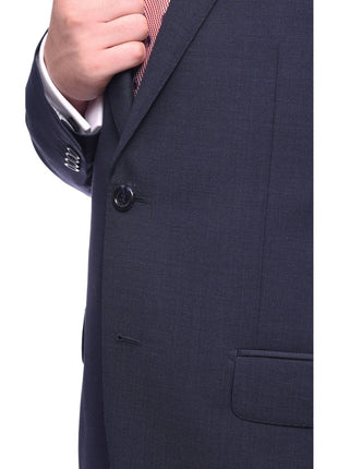 Napoli TWO PIECE SUITS Napoli Classic Fit Navy Blue Textured Two Button Half Canvassed Reda Wool Suit