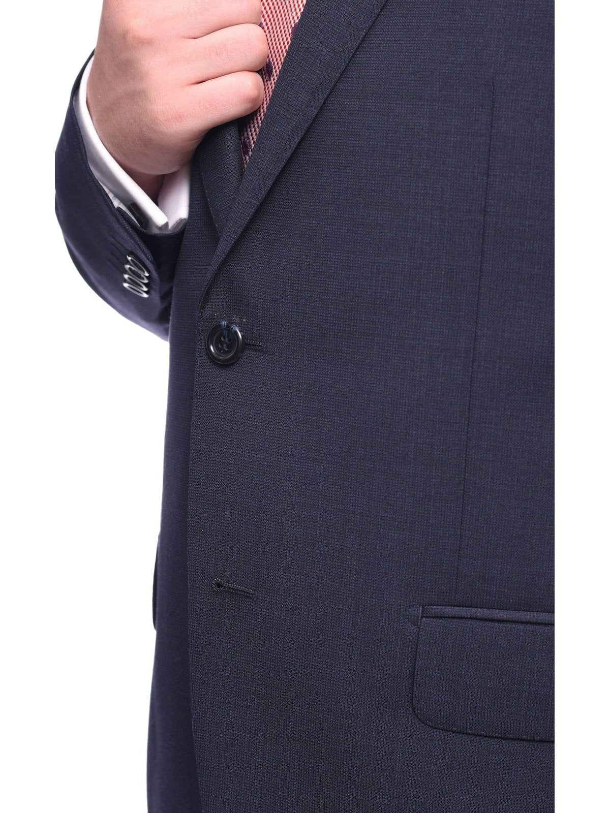Napoli TWO PIECE SUITS Napoli Classic Fit Navy Blue Textured Two Button Half Canvassed Reda Wool Suit