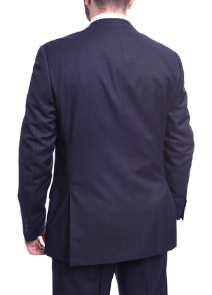 Napoli TWO PIECE SUITS Napoli Classic Fit Navy Blue Textured Two Button Half Canvassed Reda Wool Suit