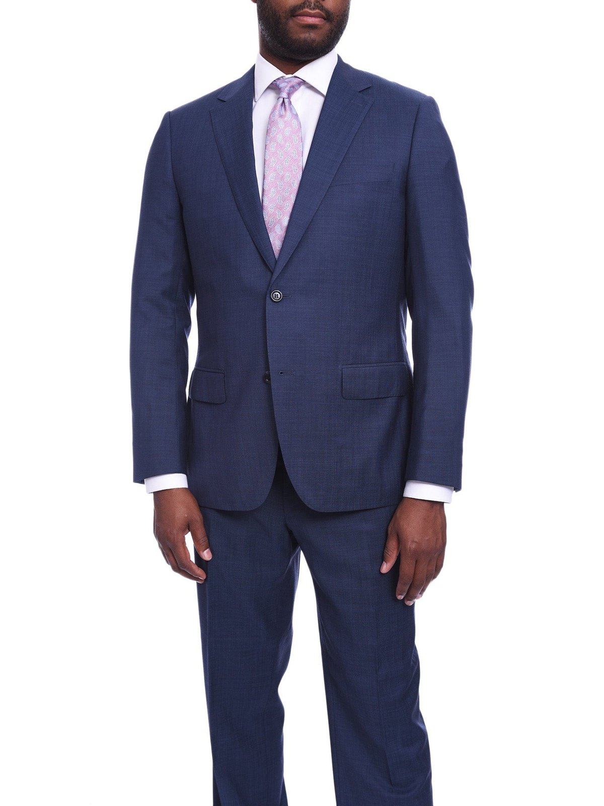 Napoli TWO PIECE SUITS Napoli Classic Fit Navy Blue Tic Weave Half Canvassed Marlane Wool Suit