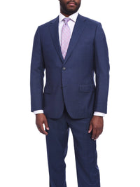 Thumbnail for Napoli TWO PIECE SUITS Napoli Classic Fit Navy Blue Tic Weave Half Canvassed Marlane Wool Suit