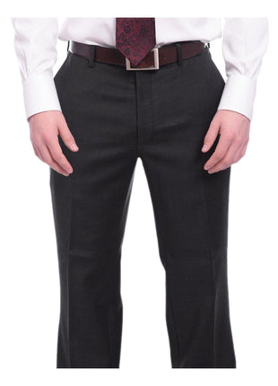 Napoli TWO PIECE SUITS Napoli Classic Fit Solid Charcoal Gray Wool Cashmere Blend Suit Wide Peak Lapels