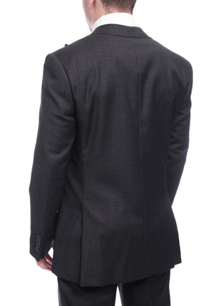 Napoli TWO PIECE SUITS Napoli Classic Fit Solid Charcoal Gray Wool Cashmere Blend Suit Wide Peak Lapels