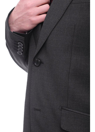 Napoli TWO PIECE SUITS Napoli Classic Fit Solid Charcoal Gray Wool Cashmere Blend Suit Wide Peak Lapels