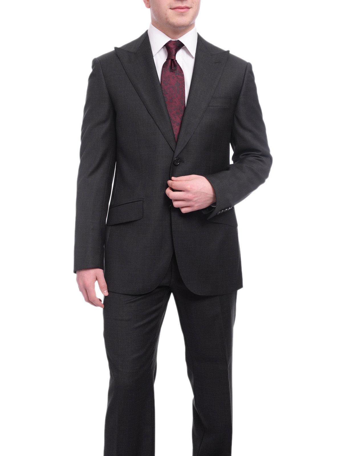 Napoli TWO PIECE SUITS Napoli Classic Fit Solid Charcoal Gray Wool Cashmere Blend Suit Wide Peak Lapels