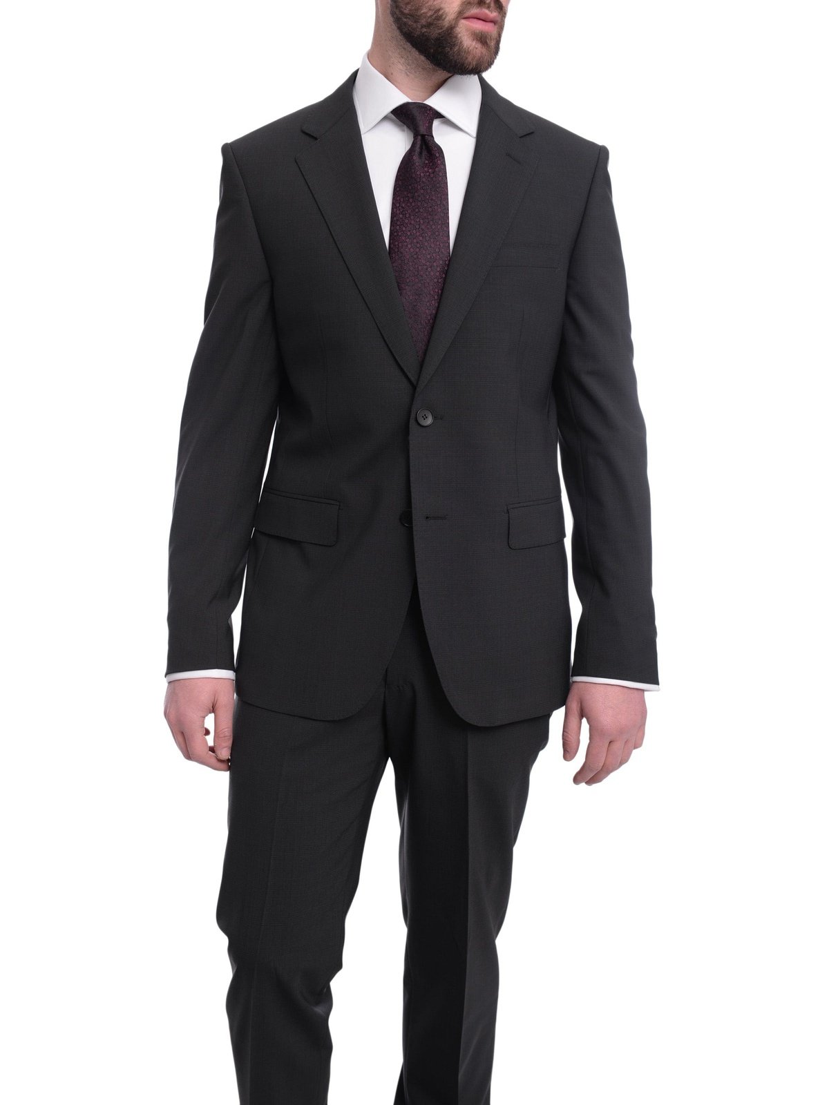 Napoli TWO PIECE SUITS Napoli Slim Fit Black Tonal Plaid Two Button Half Canvassed Wool Suit