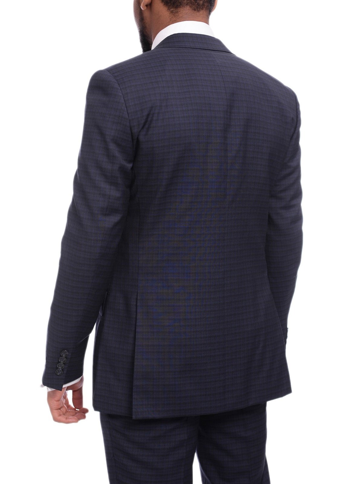 Napoli TWO PIECE SUITS Napoli Slim Fit Blue &amp; Black Check Two Button Half Canvassed Wool Suit