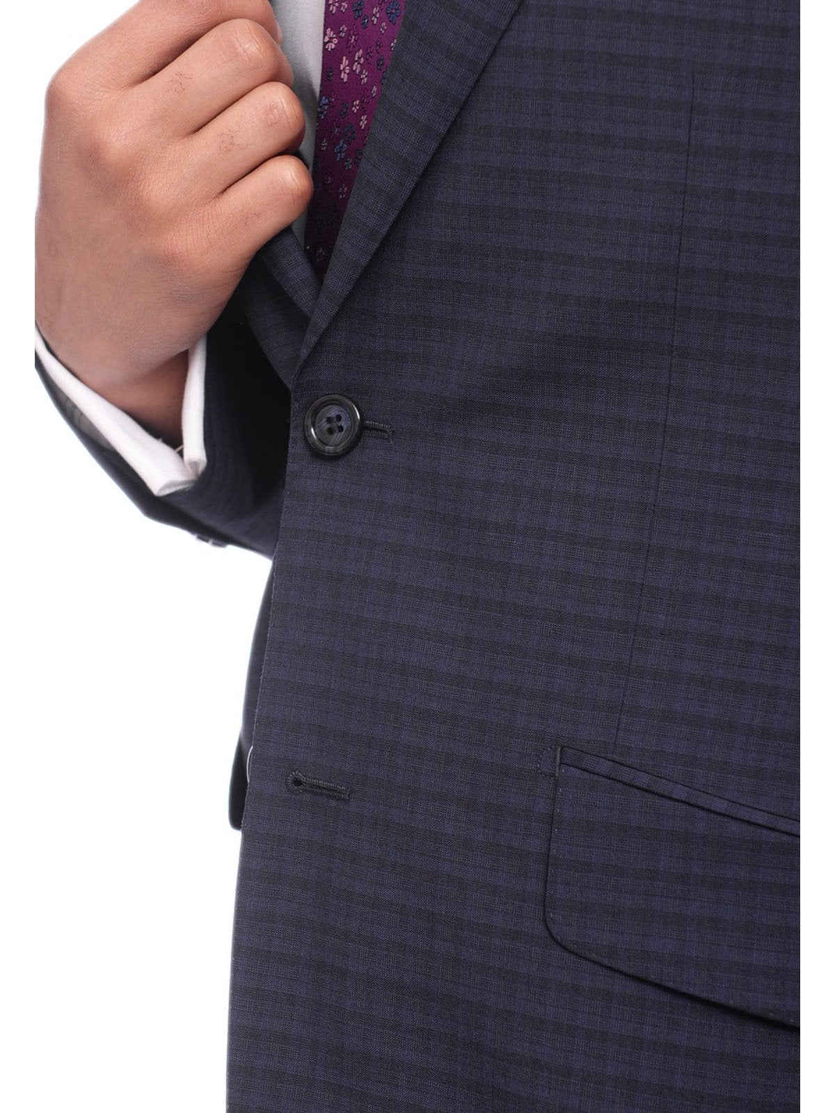 Napoli TWO PIECE SUITS Napoli Slim Fit Blue & Black Check Two Button Half Canvassed Wool Suit