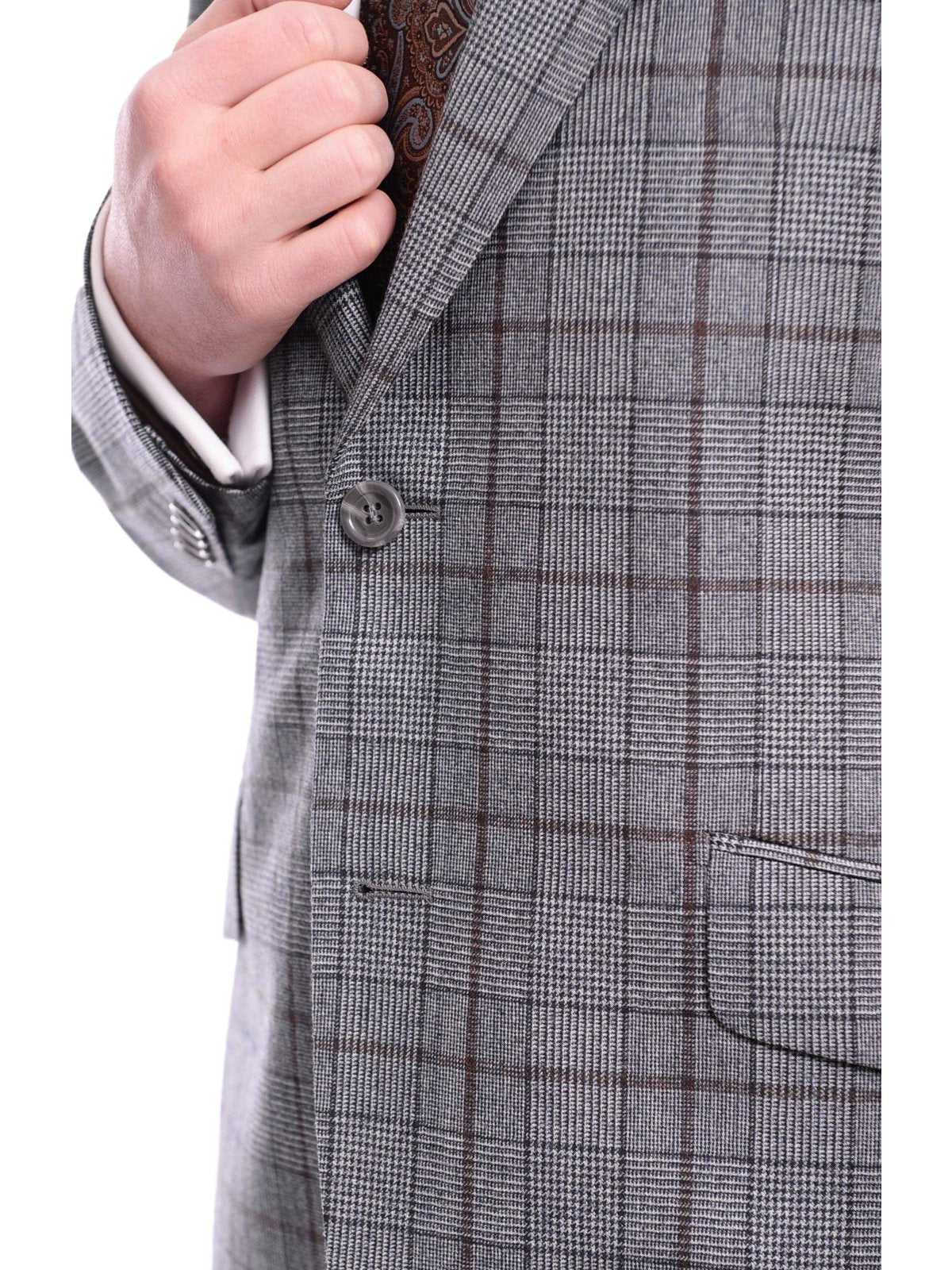 Napoli TWO PIECE SUITS Napoli Slim Fit Blue &amp; Brown Glen Plaid Half Canvassed E Thomas Wool Suit