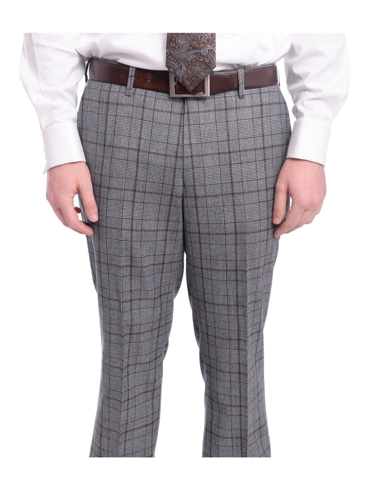Napoli TWO PIECE SUITS Napoli Slim Fit Blue &amp; Brown Glen Plaid Half Canvassed E Thomas Wool Suit