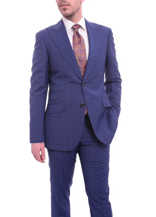 Napoli TWO PIECE SUITS Napoli Slim Fit Blue Glen Plaid Half Canvassed Wool Suit Wide Peak Lapels