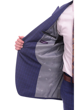 Napoli TWO PIECE SUITS Napoli Slim Fit Blue Glen Plaid Half Canvassed Wool Suit Wide Peak Lapels