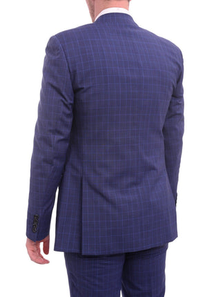 Napoli TWO PIECE SUITS Napoli Slim Fit Blue Glen Plaid Half Canvassed Wool Suit Wide Peak Lapels