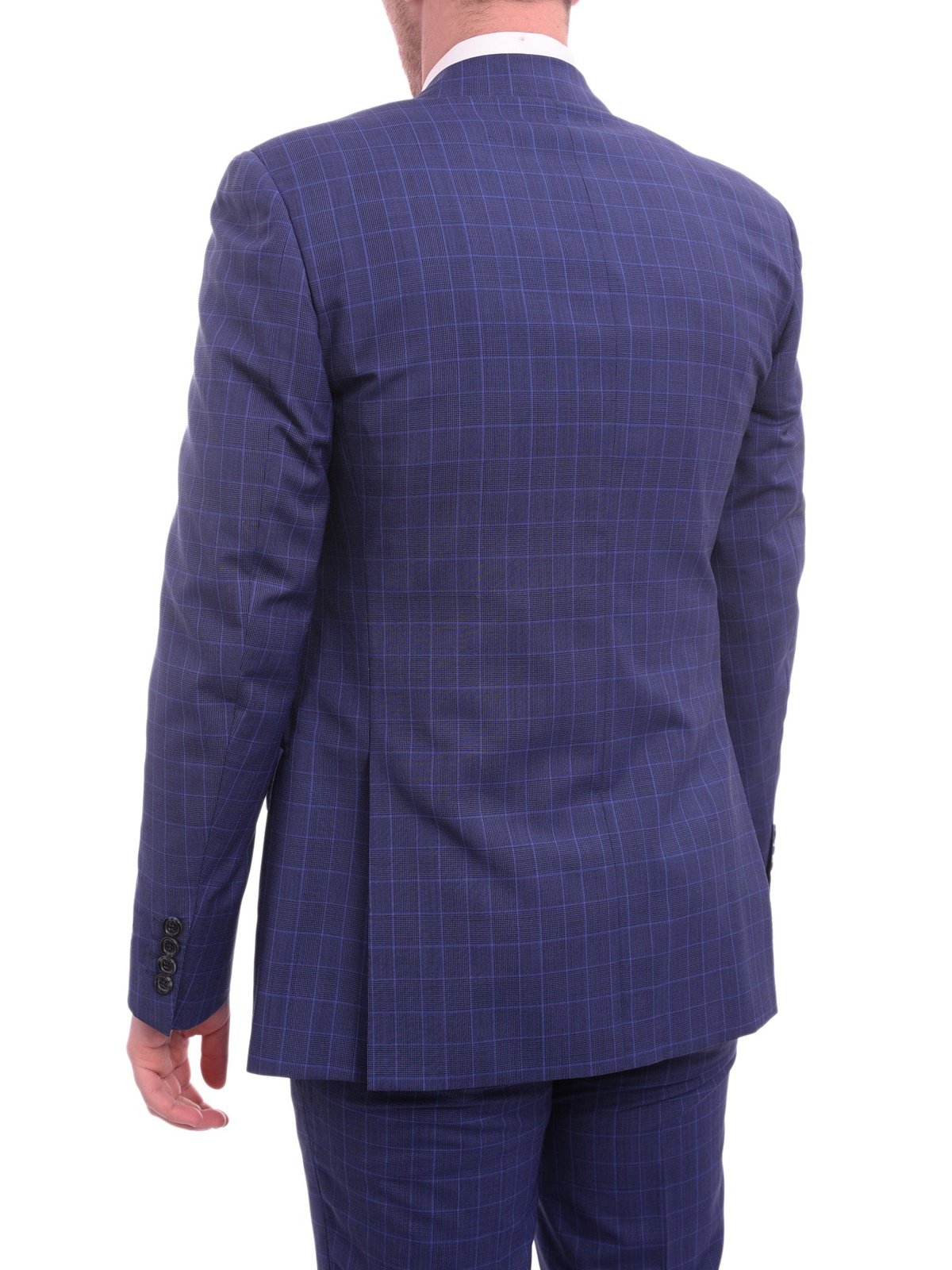 Napoli TWO PIECE SUITS Napoli Slim Fit Blue Glen Plaid Half Canvassed Wool Suit Wide Peak Lapels