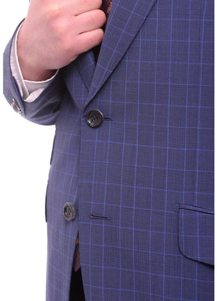 Napoli TWO PIECE SUITS Napoli Slim Fit Blue Glen Plaid Half Canvassed Wool Suit Wide Peak Lapels