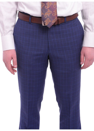 Napoli TWO PIECE SUITS Napoli Slim Fit Blue Glen Plaid Half Canvassed Wool Suit Wide Peak Lapels