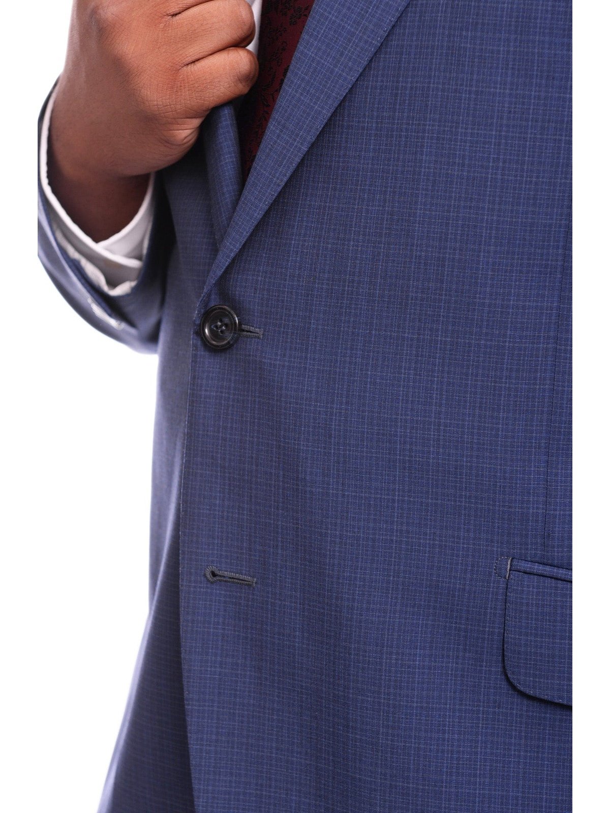 Napoli TWO PIECE SUITS Napoli Slim Fit Blue Mini Check Two Button Half Canvassed Wool Suit
