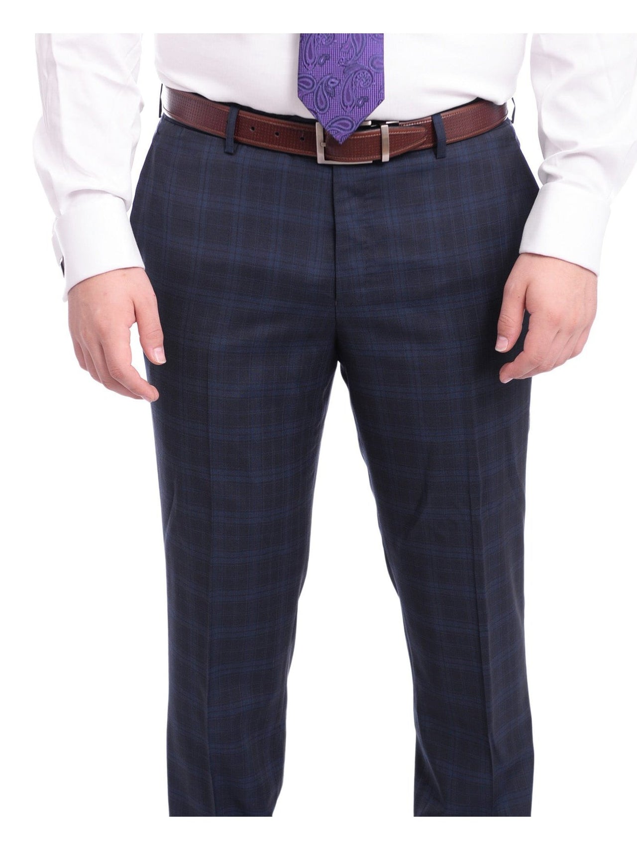 Napoli TWO PIECE SUITS Napoli Slim Fit Blue Plaid Half Canvassed Super 120s Guabello Wool Suit