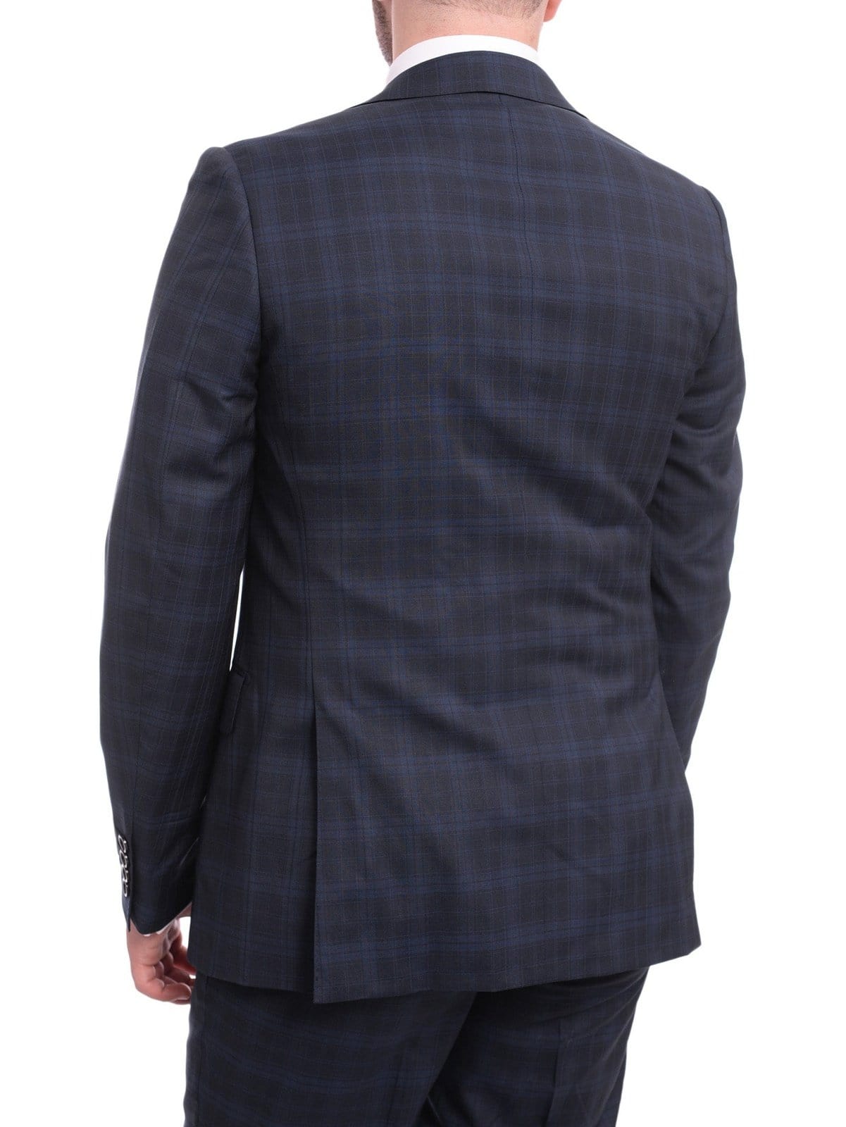 Napoli TWO PIECE SUITS Napoli Slim Fit Blue Plaid Half Canvassed Super 120s Guabello Wool Suit