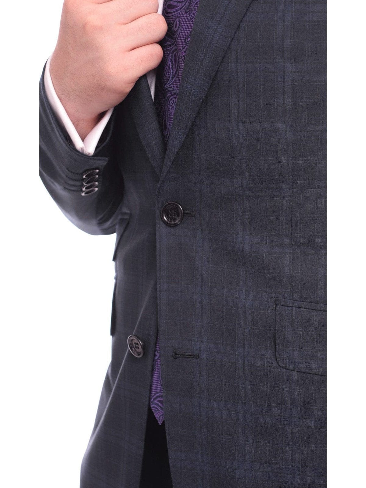 Napoli TWO PIECE SUITS Napoli Slim Fit Blue Plaid Half Canvassed Super 120s Guabello Wool Suit