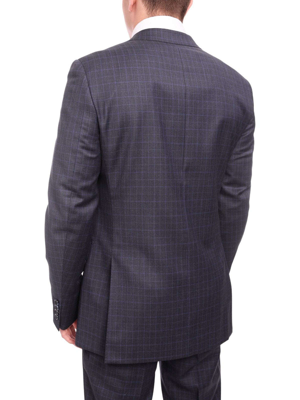 Napoli TWO PIECE SUITS Napoli Slim Fit Blue Plaid Half Canvassed Two Button Super 150s Wool Suit