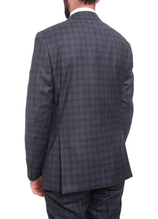 Napoli TWO PIECE SUITS Napoli Slim Fit Blue Plaid Windowpane Half Canvassed Super 150's Wool Suit