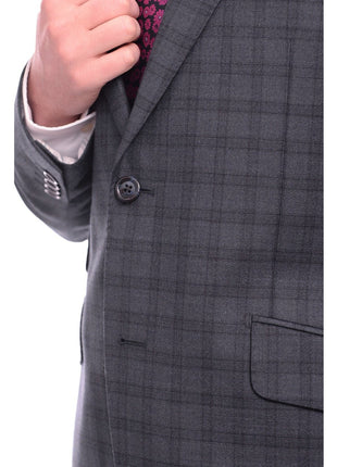 Napoli TWO PIECE SUITS Napoli Slim Fit Blue Plaid Windowpane Half Canvassed Super 150's Wool Suit