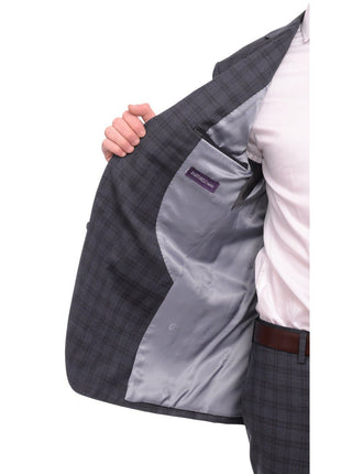 Napoli TWO PIECE SUITS Napoli Slim Fit Blue Plaid Windowpane Half Canvassed Super 150's Wool Suit