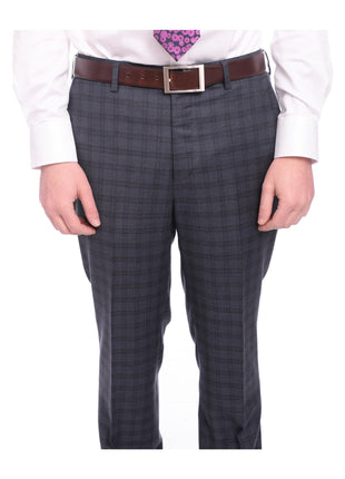 Napoli TWO PIECE SUITS Napoli Slim Fit Blue Plaid Windowpane Half Canvassed Super 150's Wool Suit