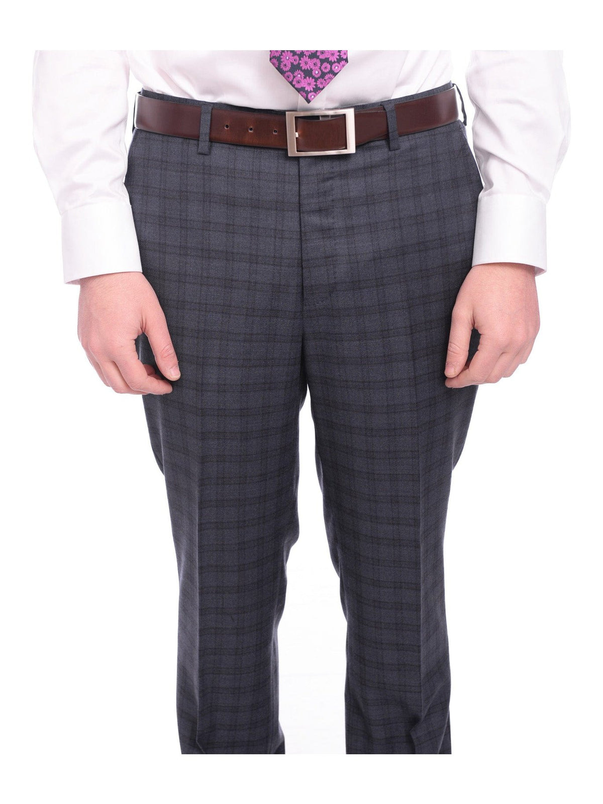 Napoli TWO PIECE SUITS Napoli Slim Fit Blue Plaid Windowpane Half Canvassed Super 150&#39;s Wool Suit