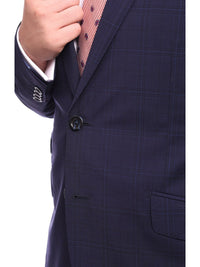 Thumbnail for Napoli TWO PIECE SUITS Napoli Slim Fit Blue Plaid Windowpane Two Button Half Canvassed Wool Suit