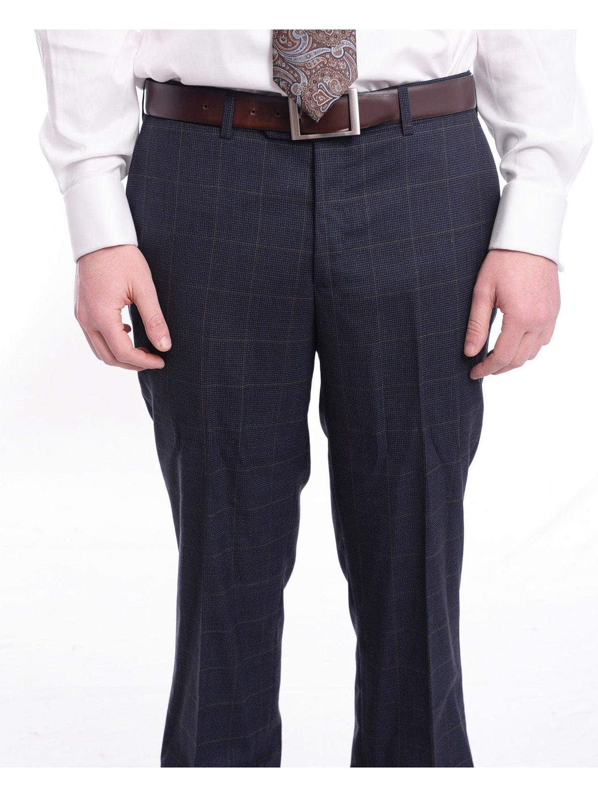 Napoli TWO PIECE SUITS Napoli Slim Fit Blue Plaid with Brown Overcheck Half Canvassed Wool Suit