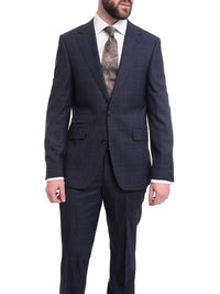 Thumbnail for Napoli TWO PIECE SUITS Napoli Slim Fit Blue Plaid with Brown Overcheck Half Canvassed Wool Suit