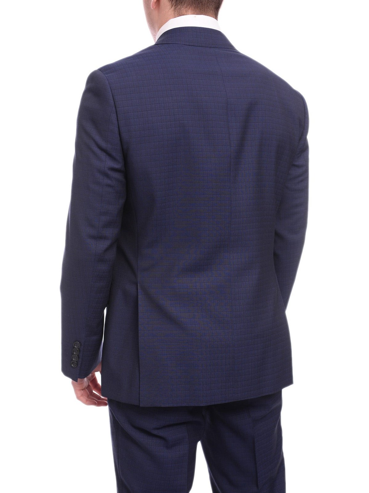 Napoli TWO PIECE SUITS Napoli Slim Fit Blue Subtle Check Two Button Half Canvassed Reda Wool Suit